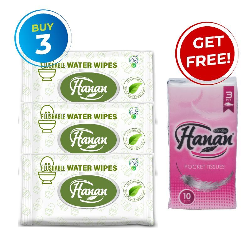 Buy 3 Hanan Flushable Wipes Get Free Hanan Pocket Tissue