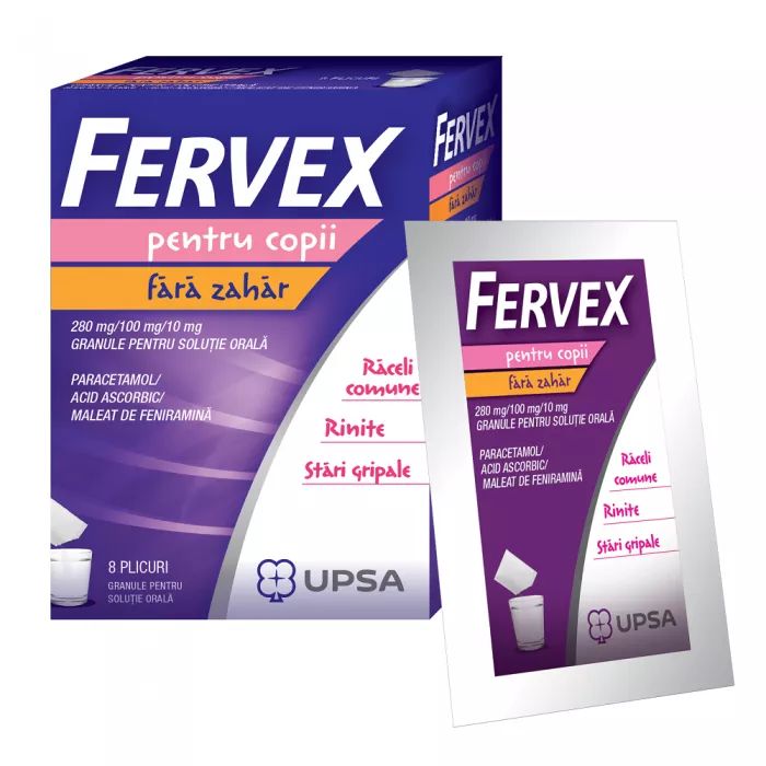 FERVEX COLD AND FLU FOR CHILDREN WITHOUT SUGAR 280mg/100mg/10mg X 8 GRAN. PT. SOIL. ORAL UPSA SAS