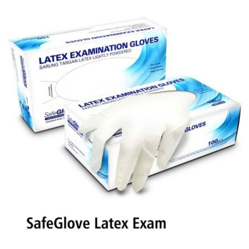 SafeGlove Latex Exam Gloves Lightly Powdered, 100 Pieces