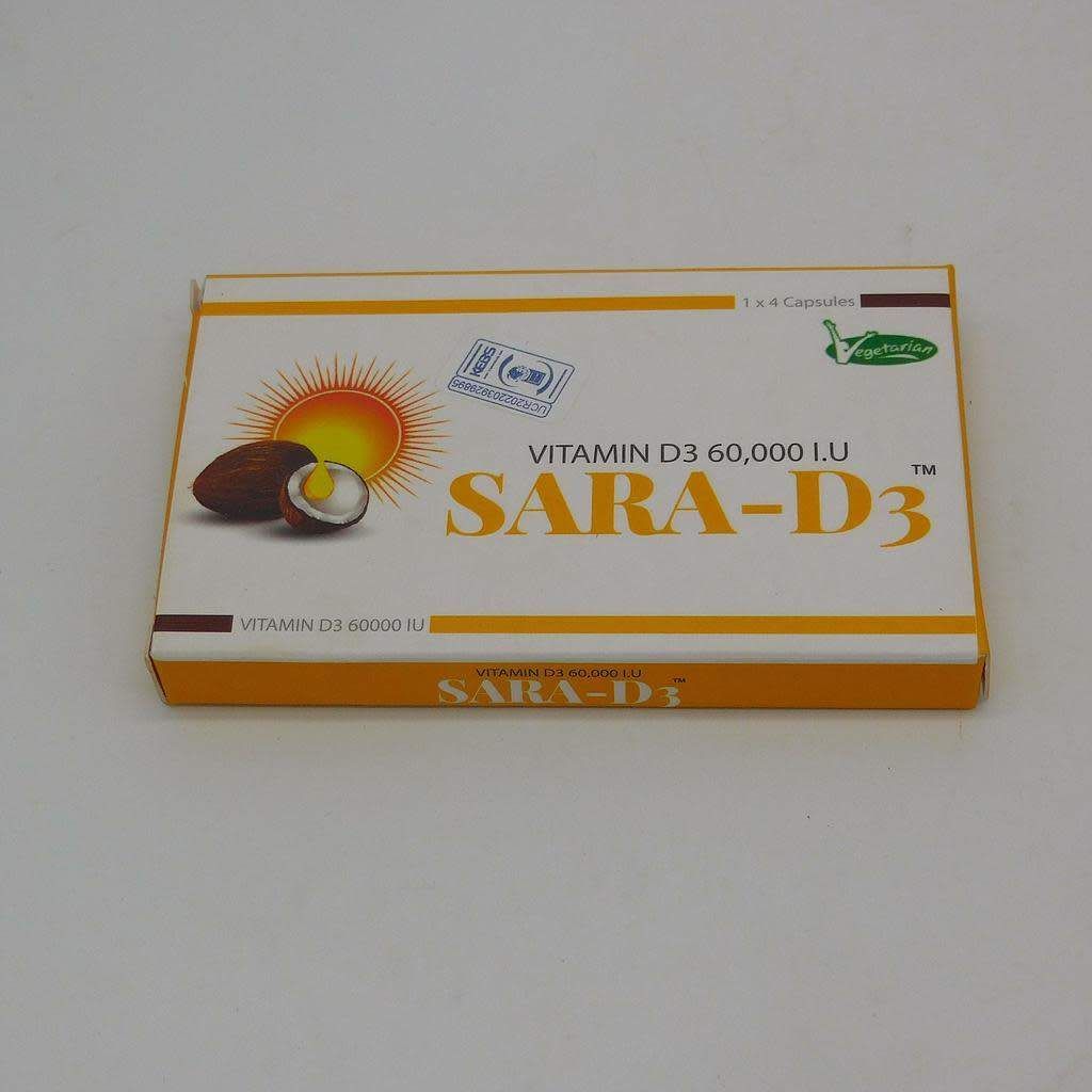 SARA D3 Vitamin D3 Vegetarian Capsules, 4 Count